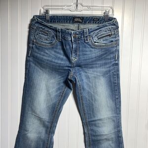 EXPRESS RERock Jeans Womens 10R Blue Barely Boot Distress Light Wash Denim